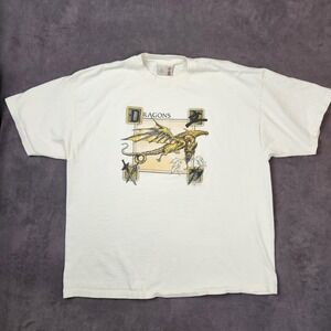 Vintage Del Sol Dragons Shirt Mens 2XL White Fantasy Graphic Tee Swords 1999 90s
